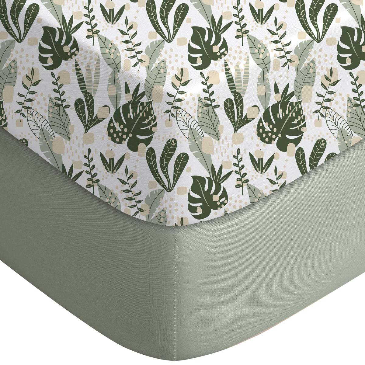 Yoofoss banana leaves green crib sheet with soft microfiber for baby comfort.