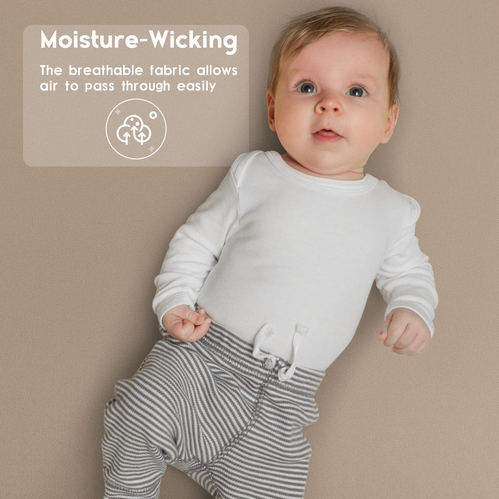 Yoofoss breathable fabric crib sheet illustrates cooling airflow for comfort