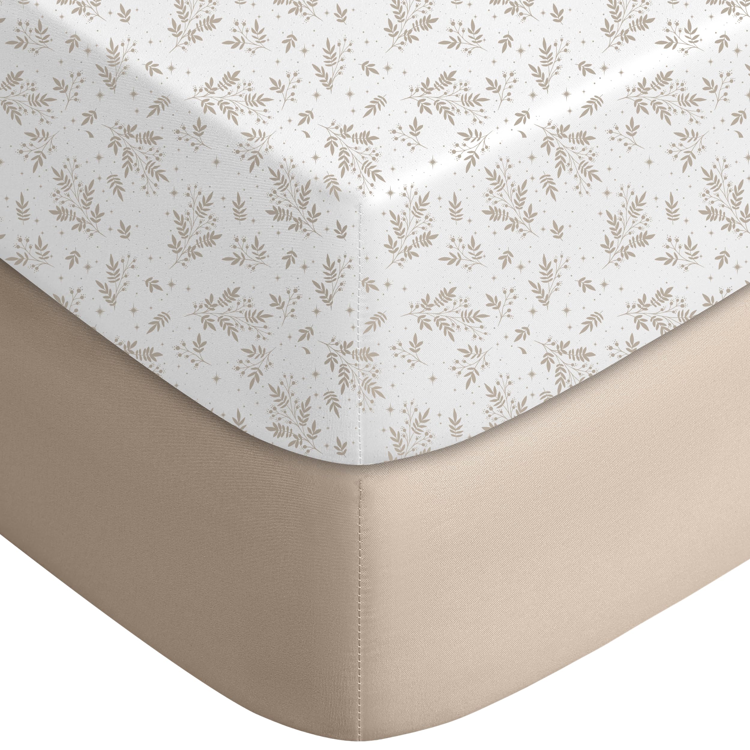 Yoofoss brown leaf crib sheet pack for a snug two-pack fit