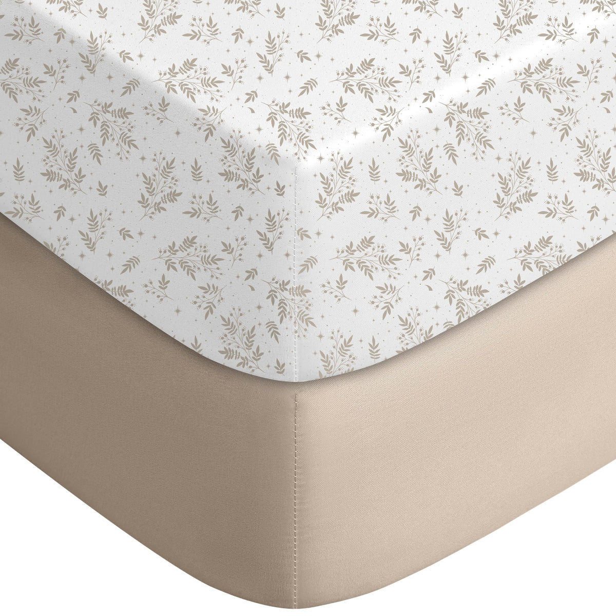 Yoofoss brown leaf crib sheet pack for a snug two-pack fit
