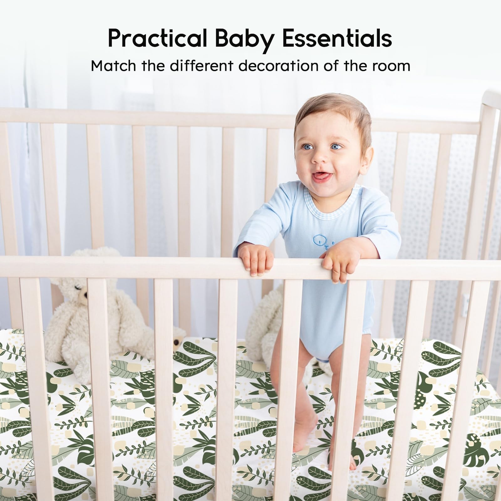 Yoofoss easy-care machine washable crib sheets resist shrinking and fading.