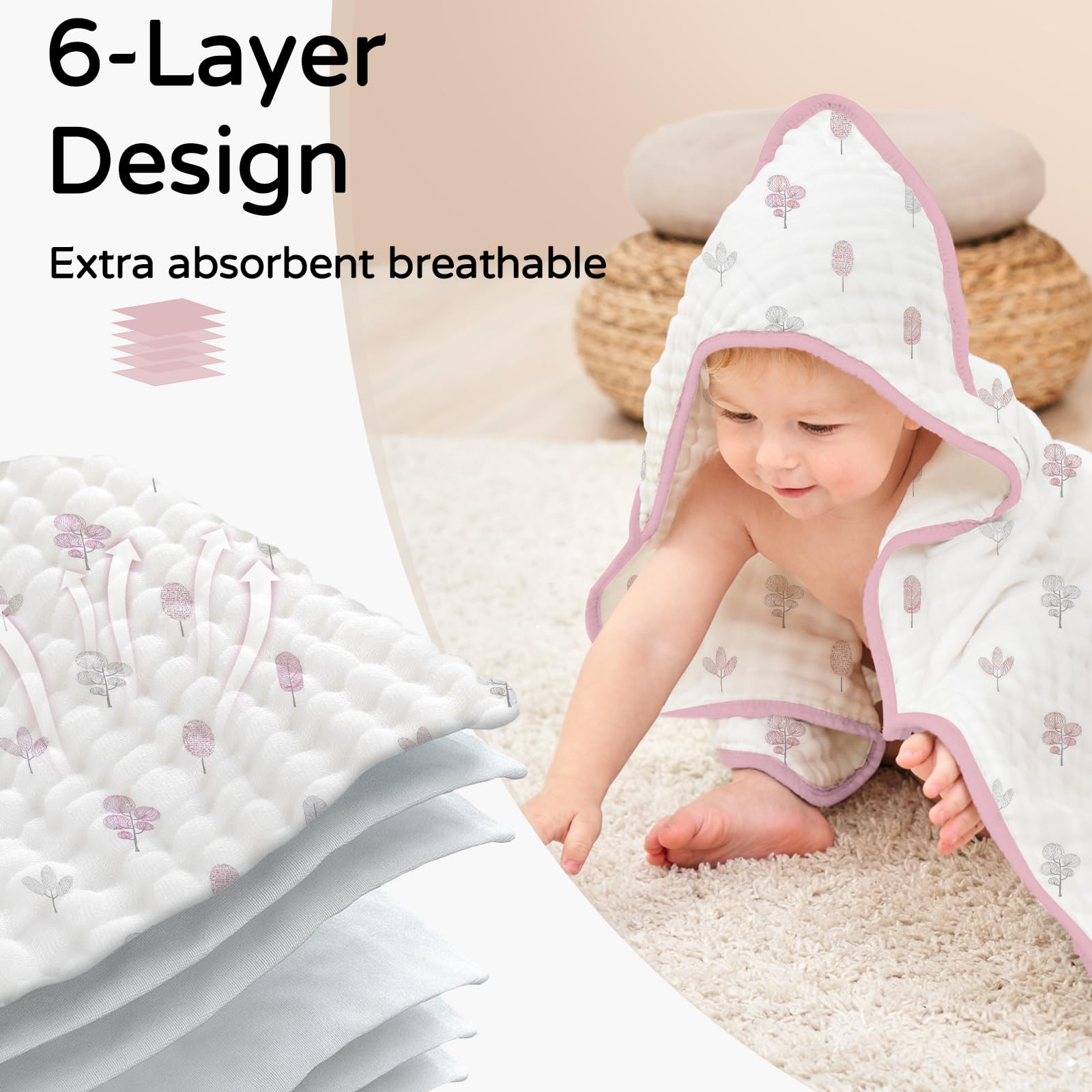 Yoofoss 32x32 inch hooded towel shown wrapping a newborn