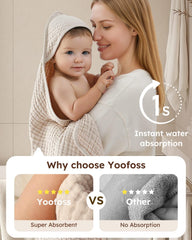 Yoofoss hooded towel on baby after bath for warmth.