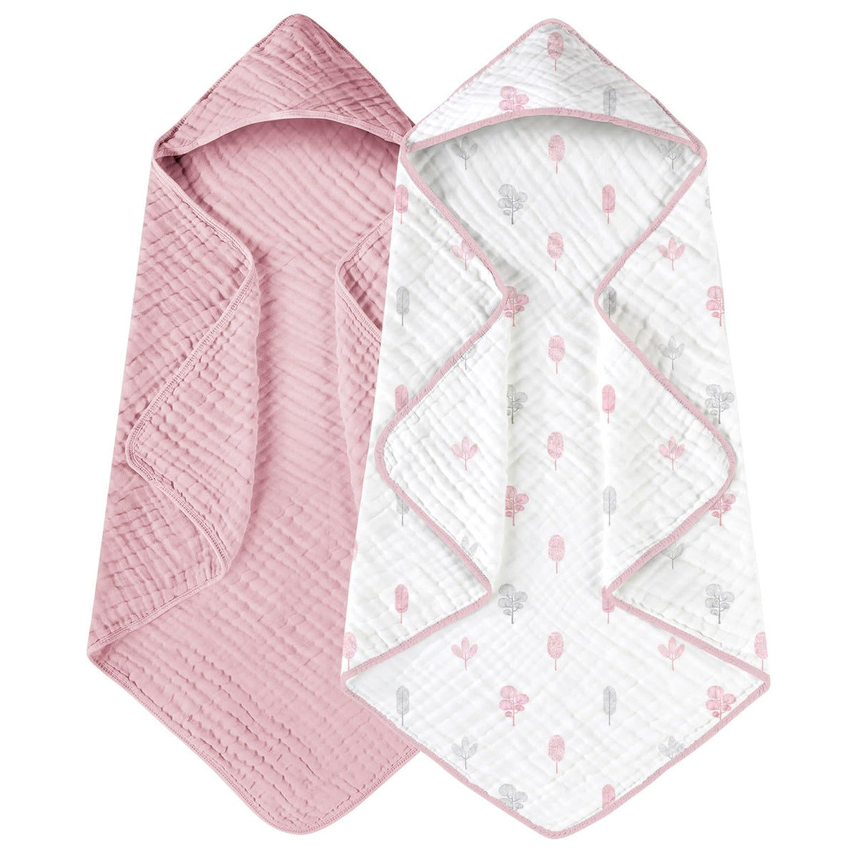 Yoofoss hooded towel with pink leaf design for gentle baby drying