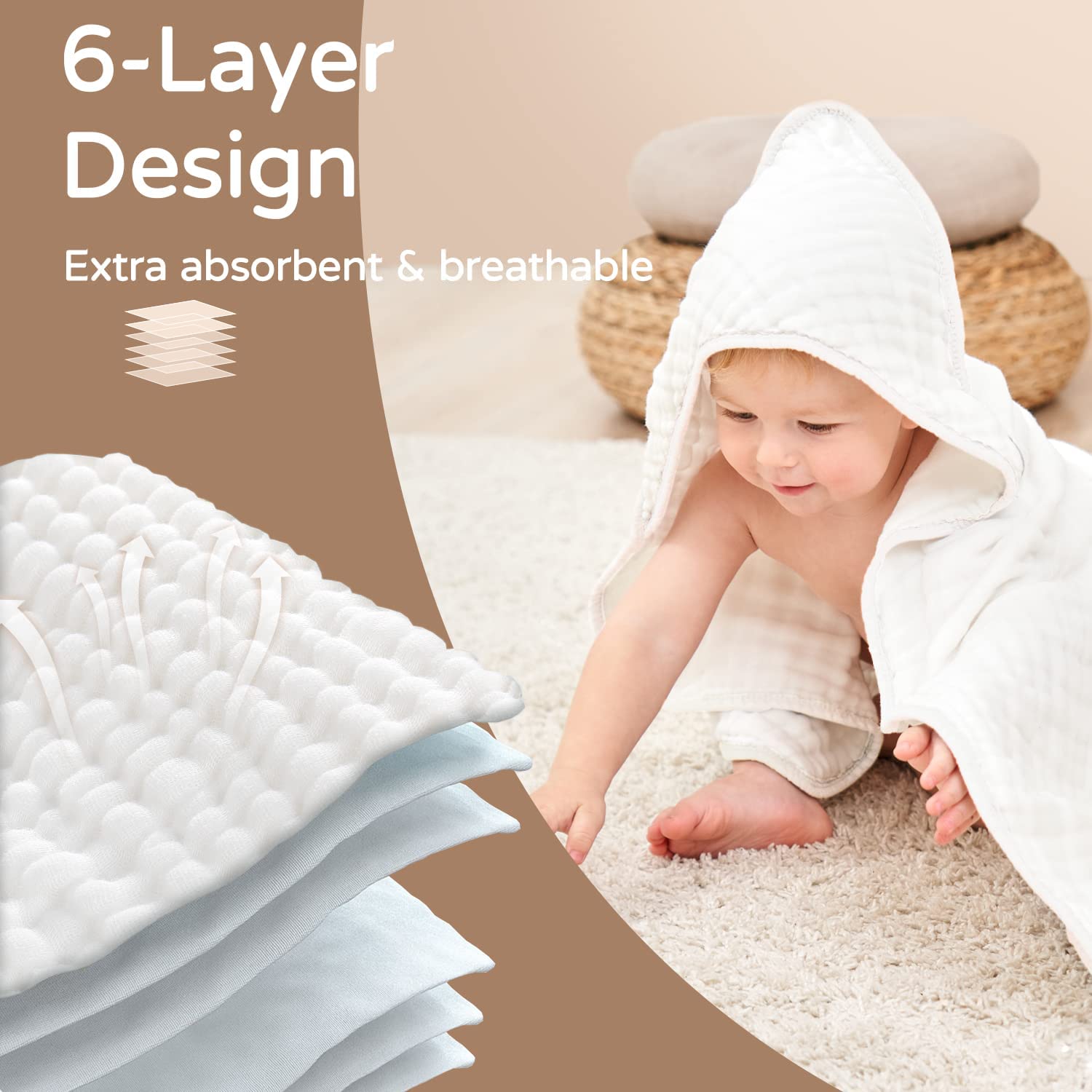 Yoofoss hooded towel used as swaddle or soft blanket after baths.