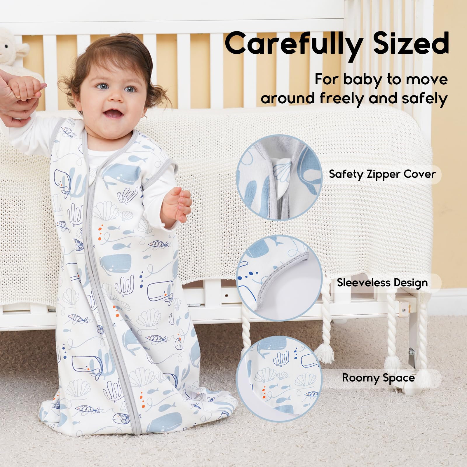 Yoofoss lightweight 0.5 tog sleep sack ideal for moderate temperatures.