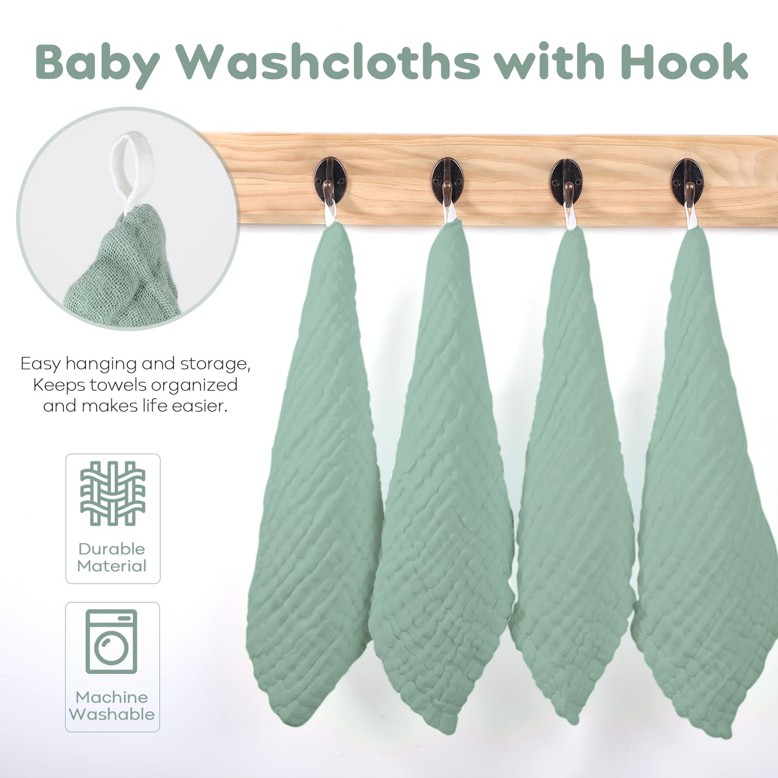 Yoofoss muslin washcloths in dark green color for everyday care.