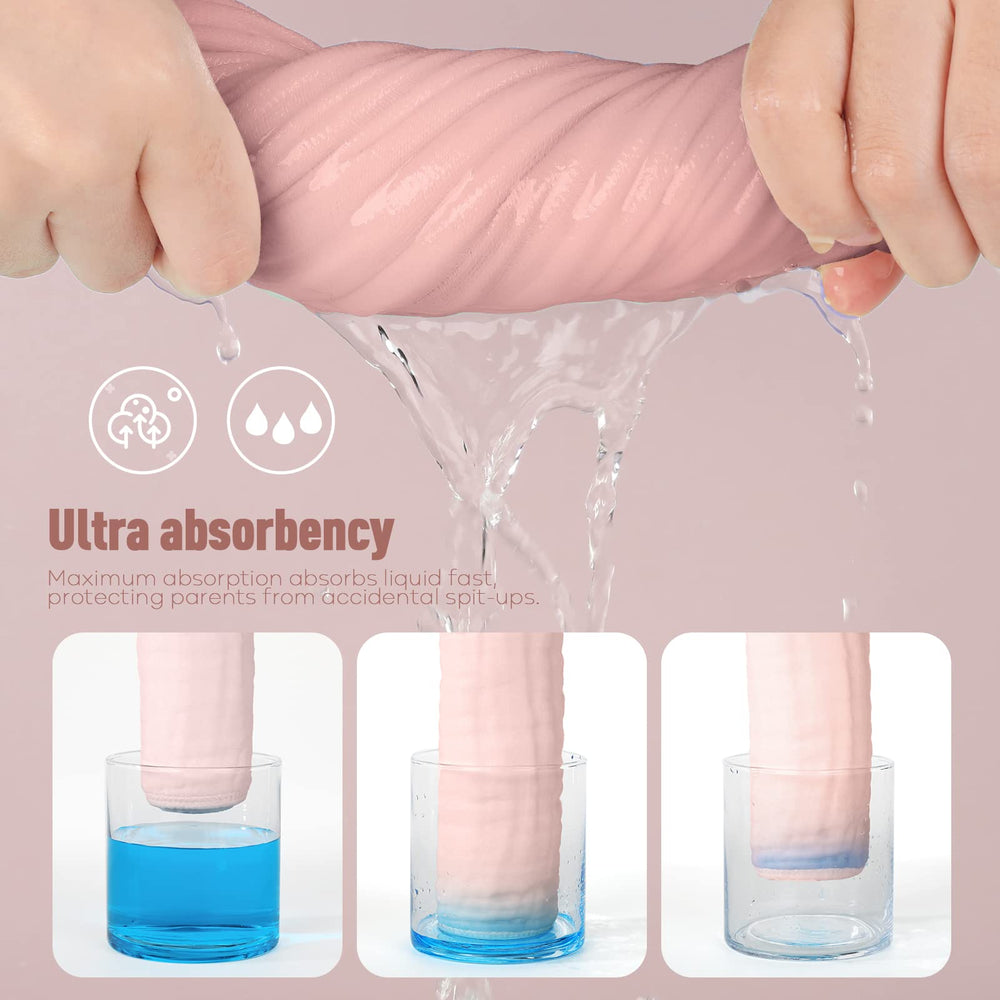 Yoofoss muslin burp cloths absorbency demo, quickly soaking droplets during feeds.