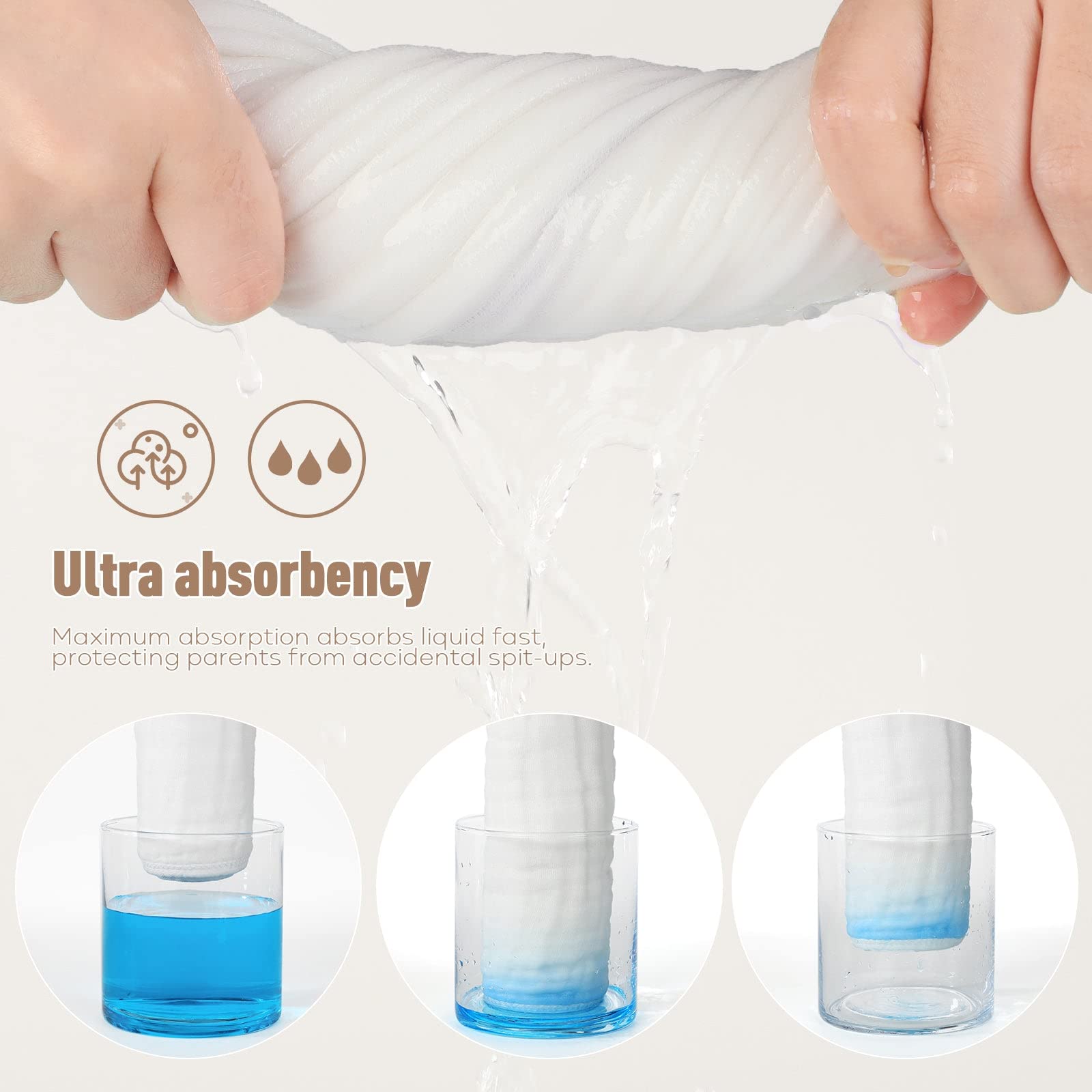 Yoofoss muslin burp cloths close-up highlight absorbent weave for mess management.