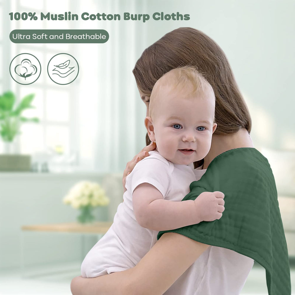 Yoofoss muslin burp cloths fabric closeup, breathable fluffy weave for absorption.