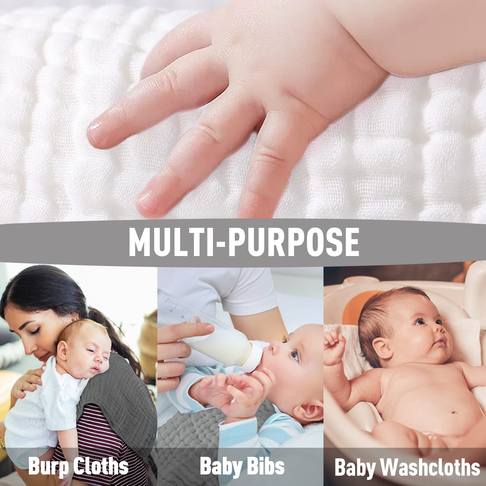 Yoofoss six-pack muslin cloths provide versatile baby care essentials.
