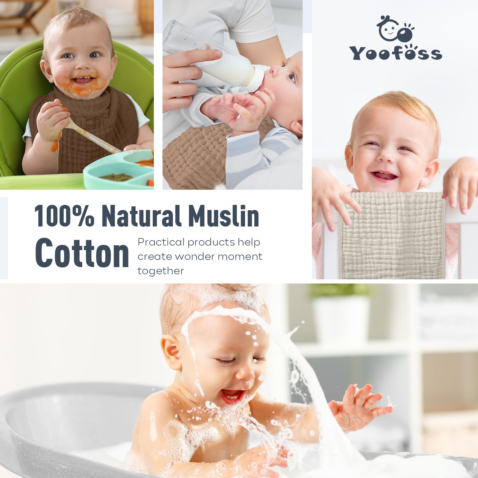 Yoofoss muslin burp cloths prewashed-low-shrinkage stay true to size after wash