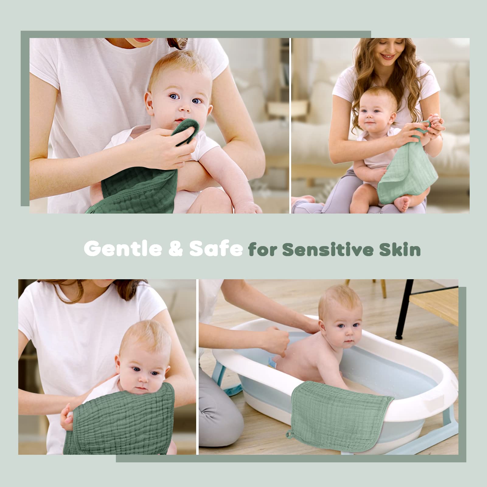Yoofoss muslin burp cloths used as bibs or wipes for baby tasks.
