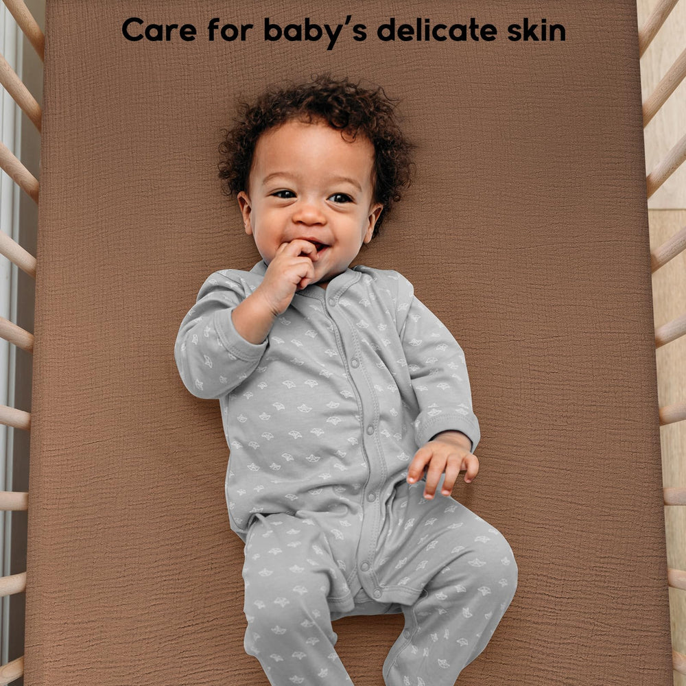 Yoofoss muslin crib sheets flat lay setup for easy changing