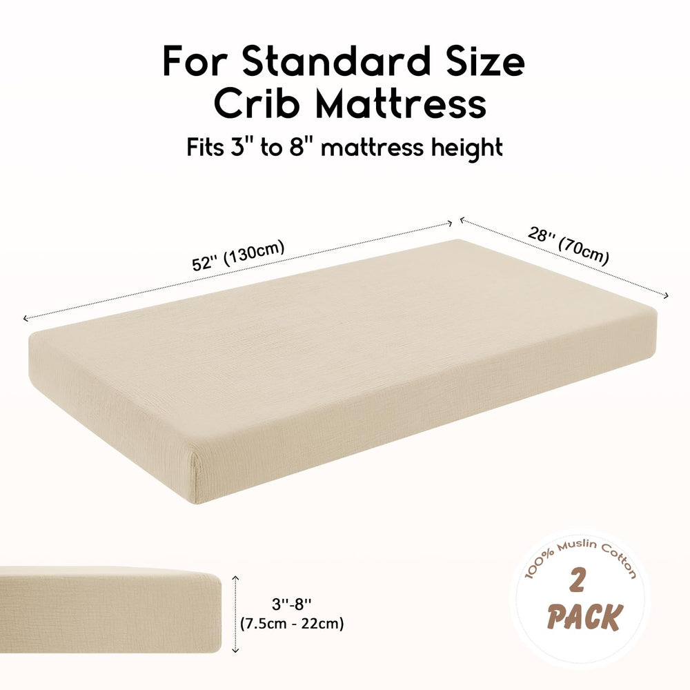 Yoofoss muslin crib sheets on standard crib mattress illustrating snug fit
