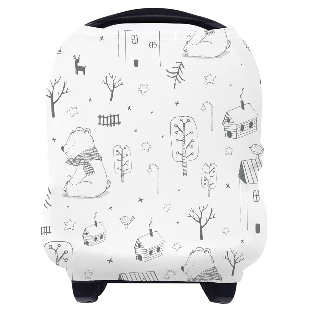 Yoofoss nursing cover with bear design worn by mom for private, comfortable breastfeeding.