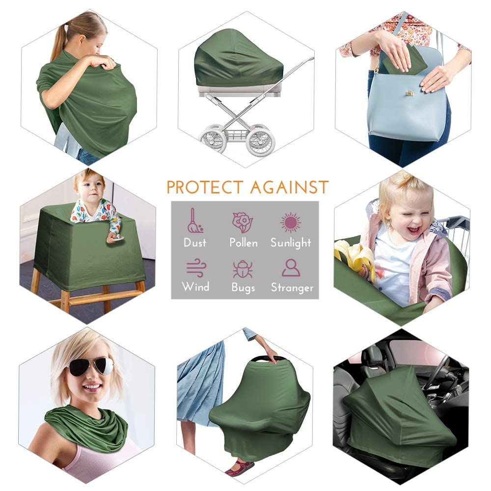 Yoofoss Nursing Cover car seat cover provides canopy-like protection on outings.