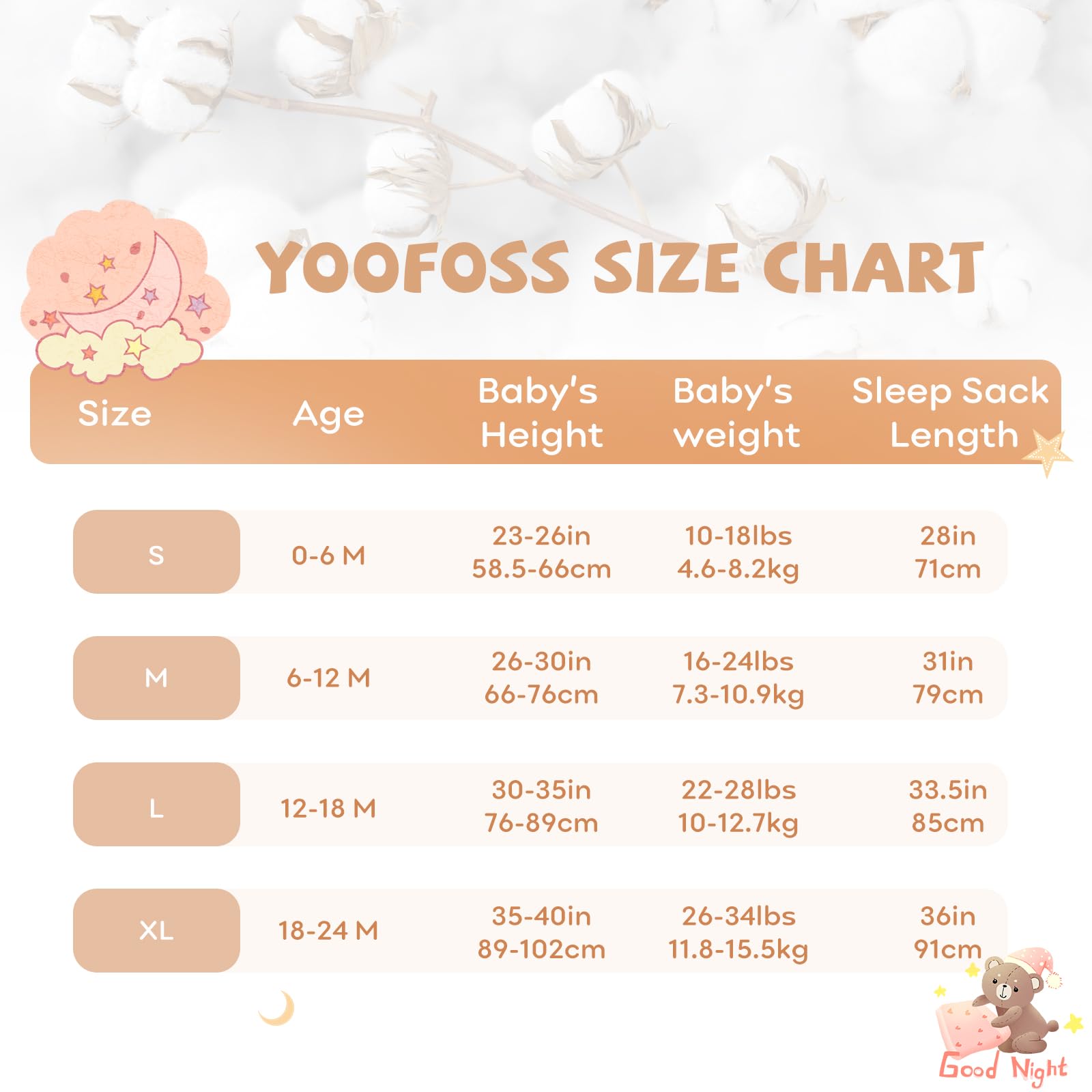 Yoofoss organic cotton sleep sack with GOTS certification for breathable softness.