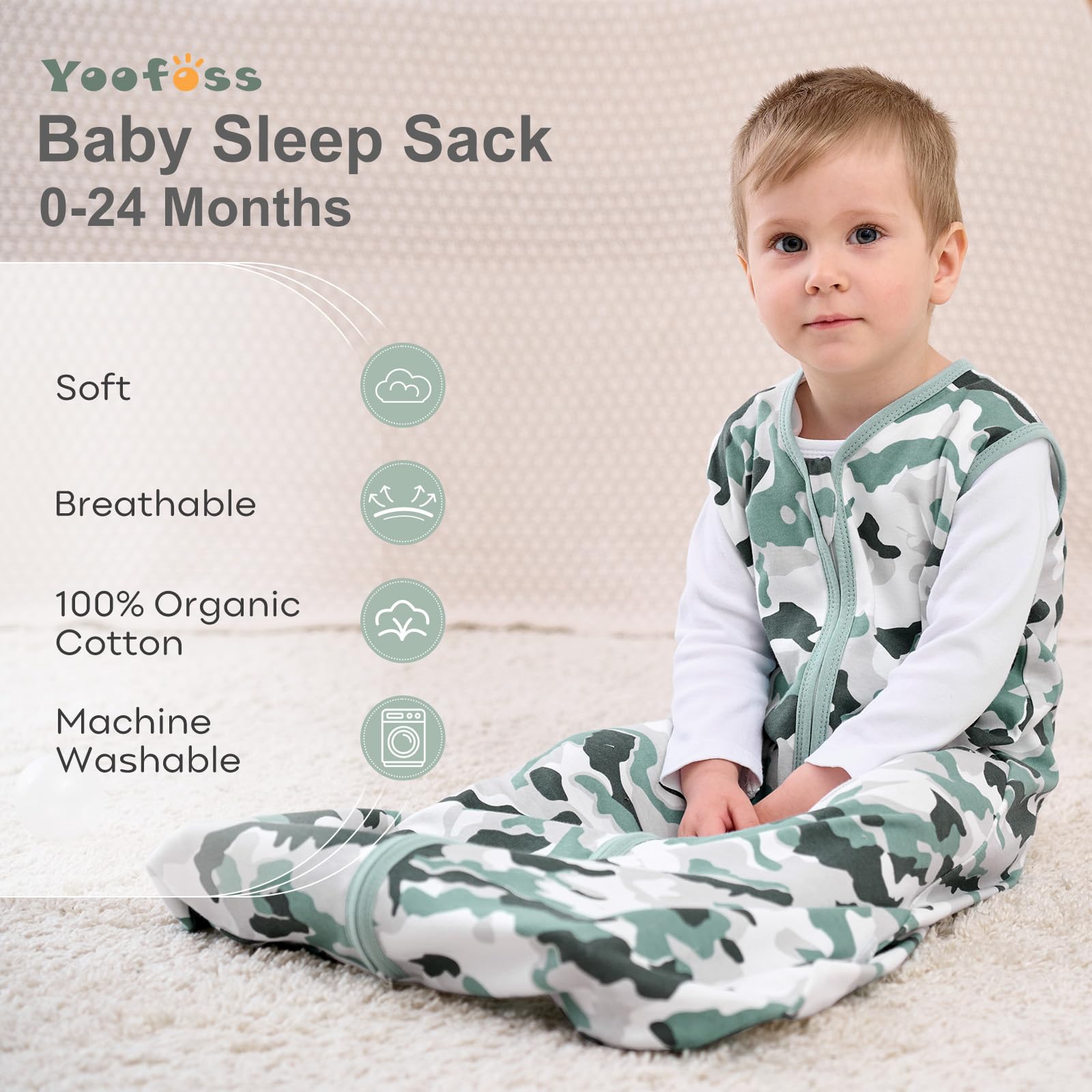 Yoofoss organic cotton interior with zipper guard for gentle night changes