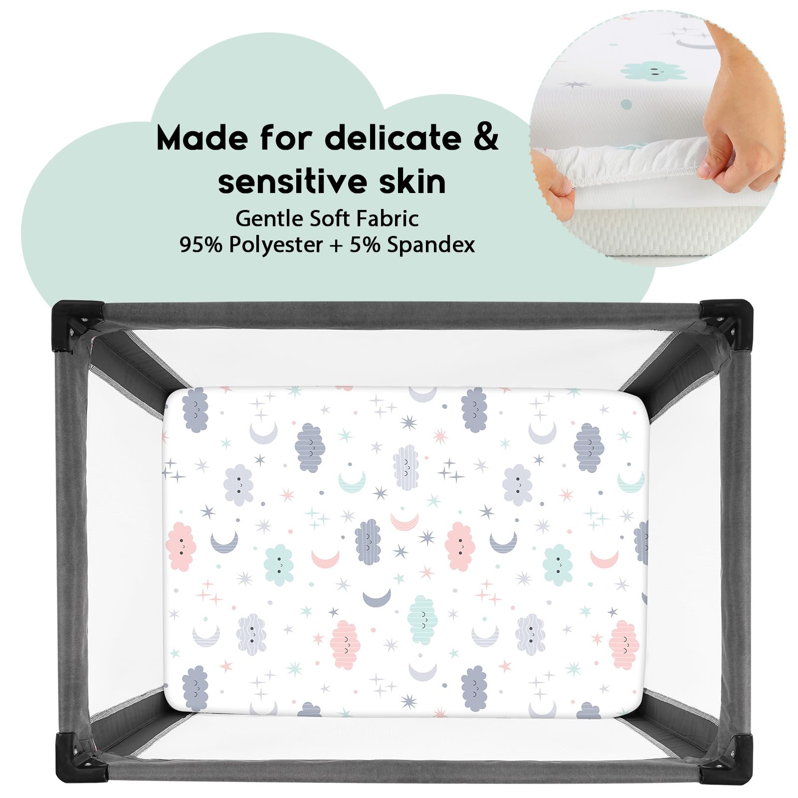 Yoofoss elastic-edge design provides a snug, slip-free fit around the playpen mattress.