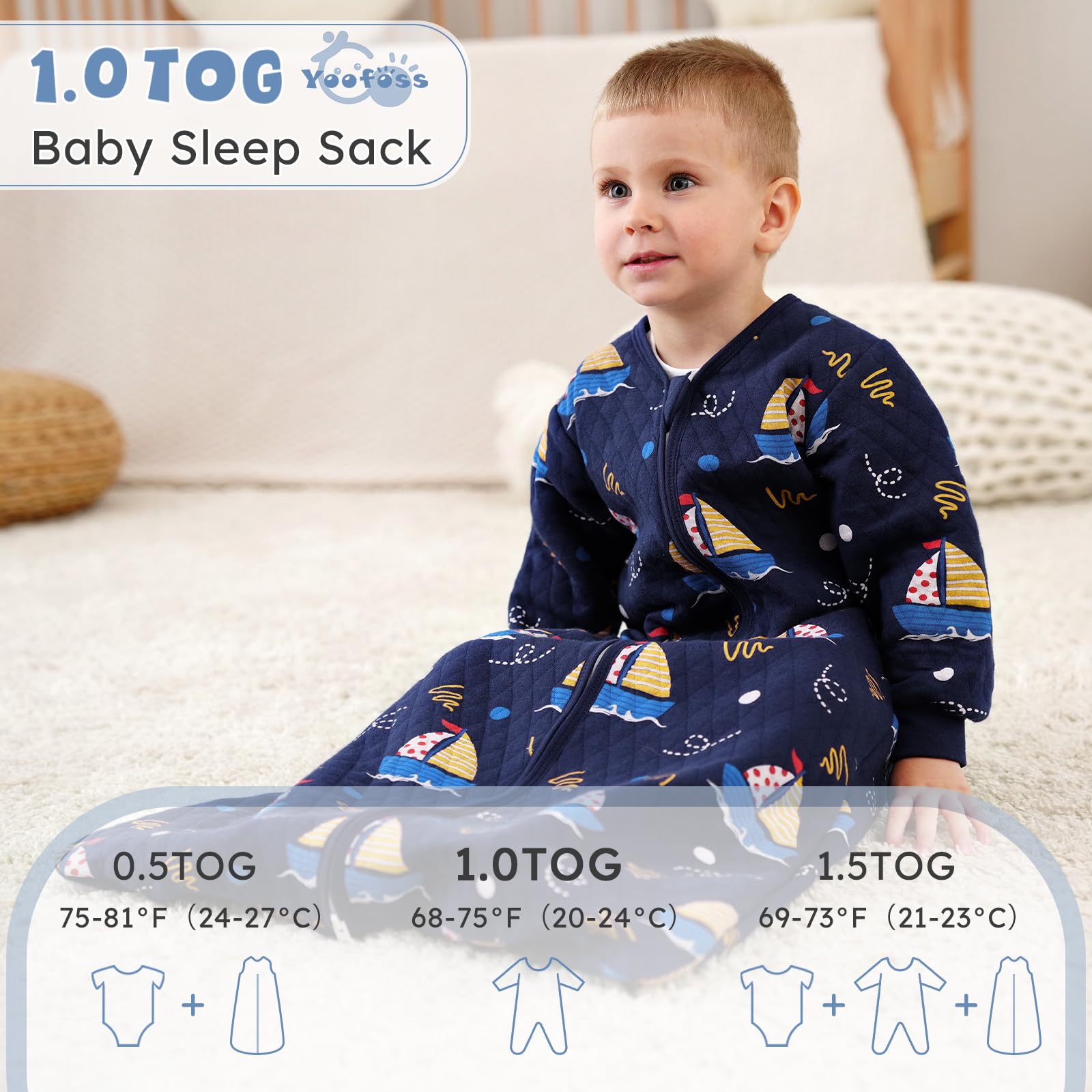 Yoofoss quilted sleep sack close up highlighting even stitching for durable loft