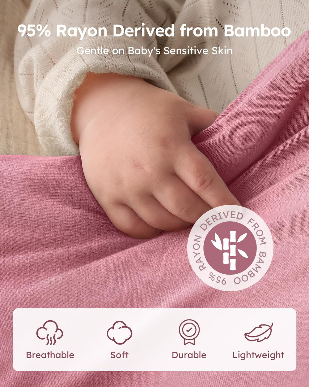 Yoofoss bamboo sleep sack pink sleeve detail featuring long sleeves and cuffs.