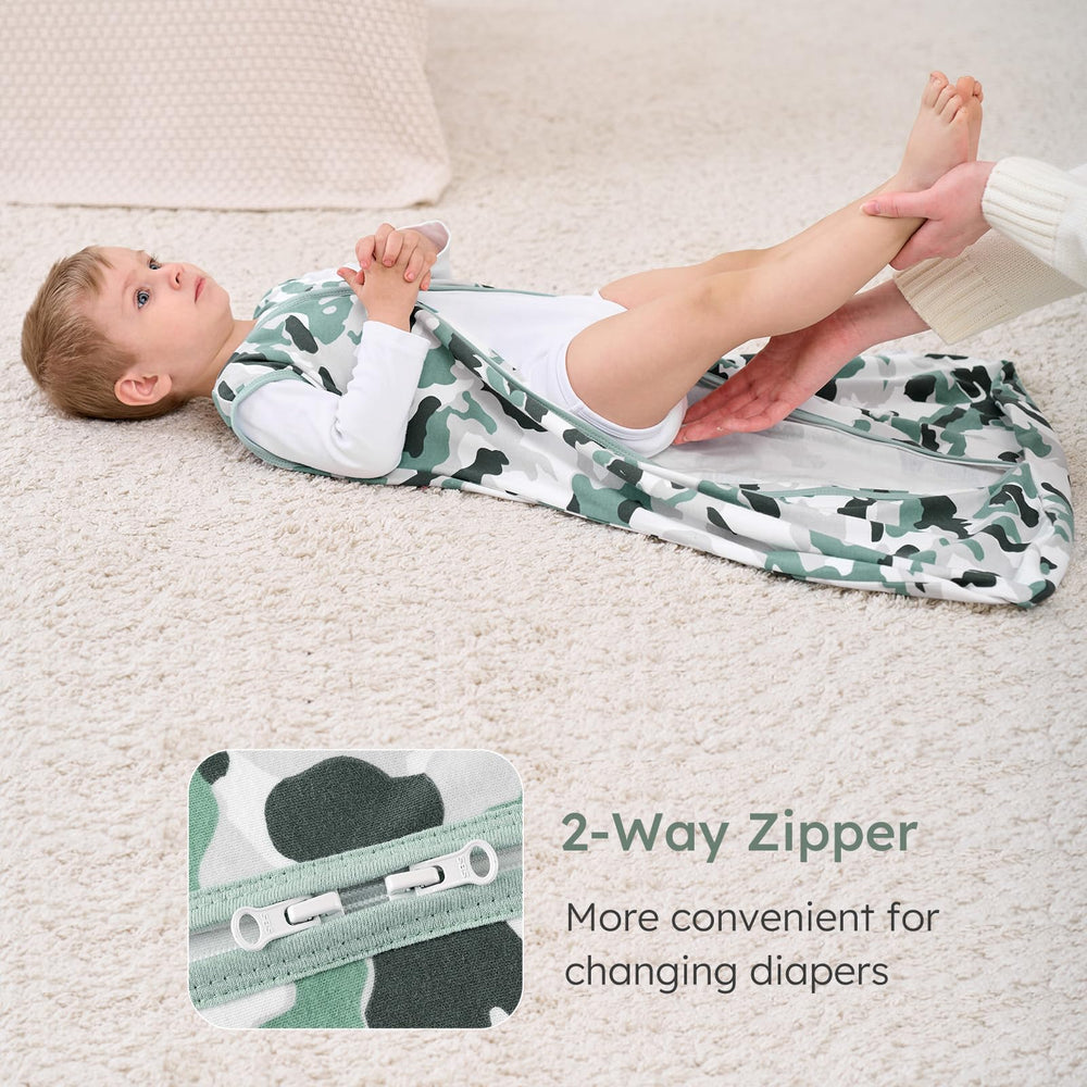 Yoofoss sleep sack features roomy arm openings for comfortable movement.