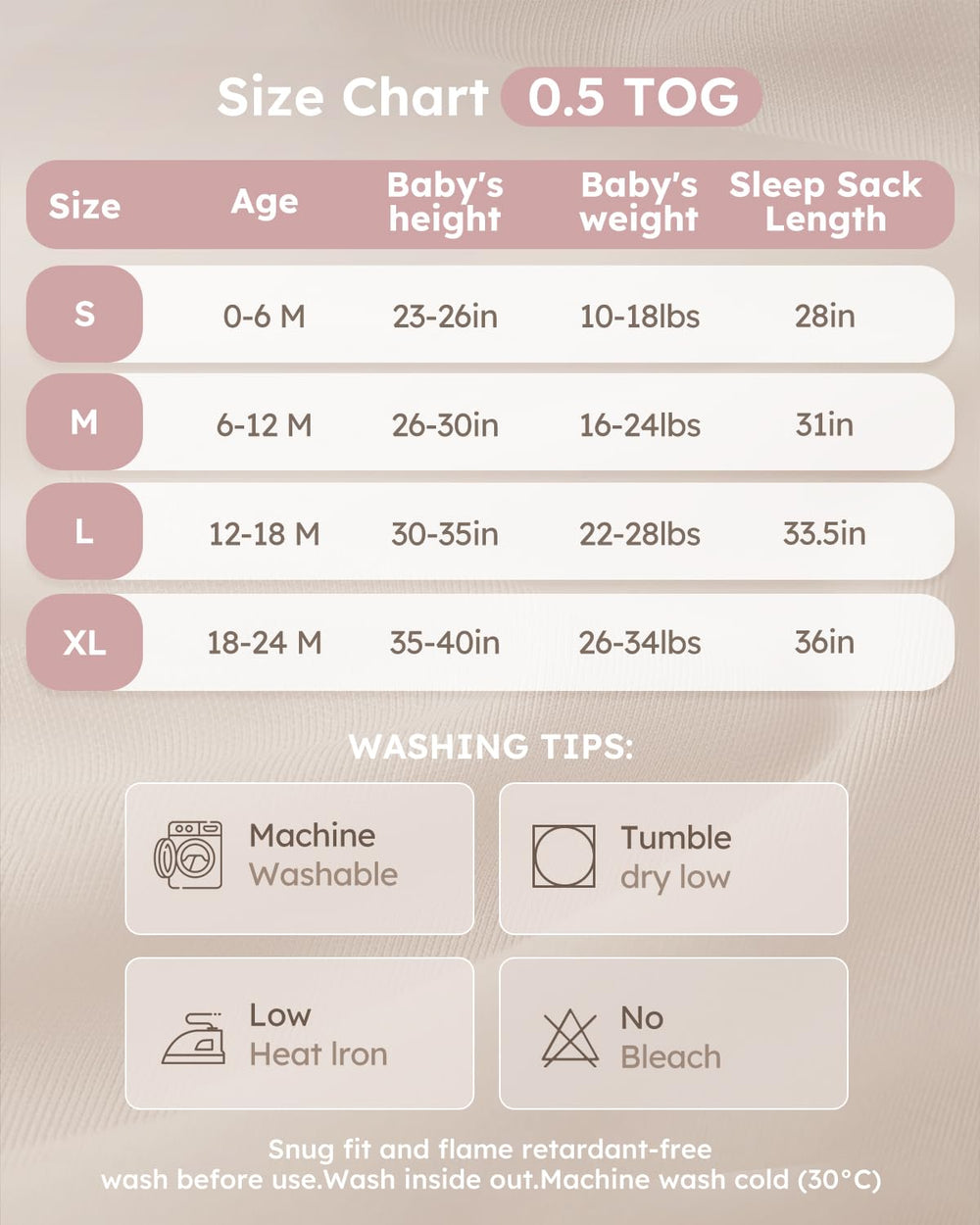 Yoofoss size chart helps parents choose the right 0-6 to 18-24 month fit.