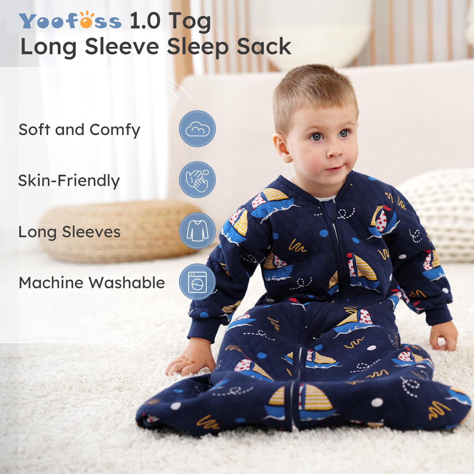 Yoofoss sleep sack with 1.0 tog ideal for year round comfort in varying indoor temps