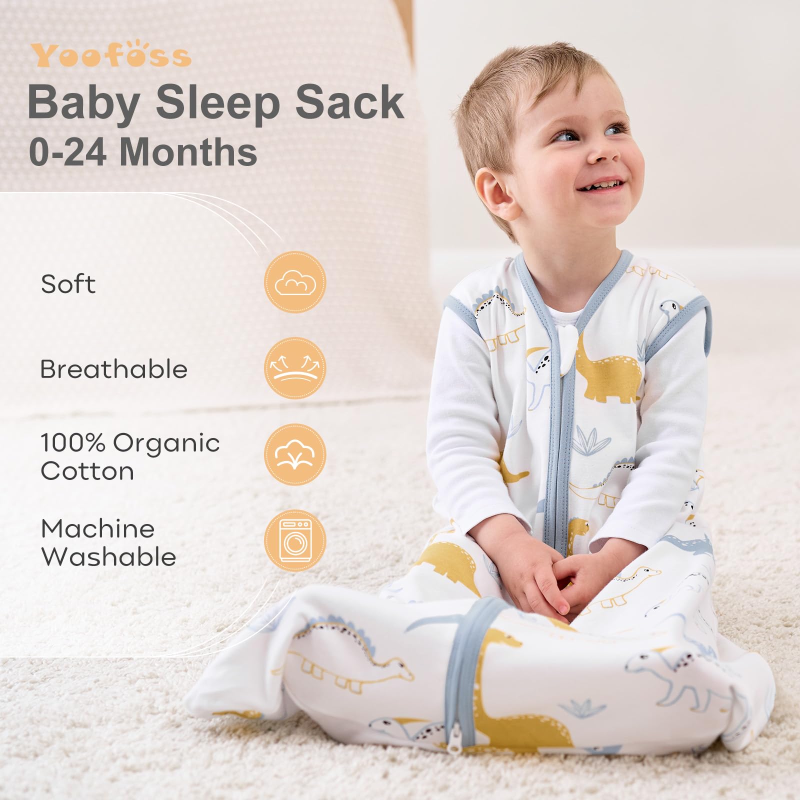 Yoofoss sleep sack 2-way zipper detail enables easy night diaper changes