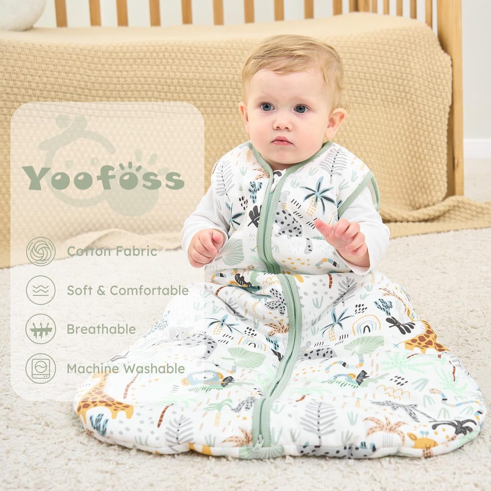 Yoofoss sleep sack 2-way zipper enables gentle night diaper changes.