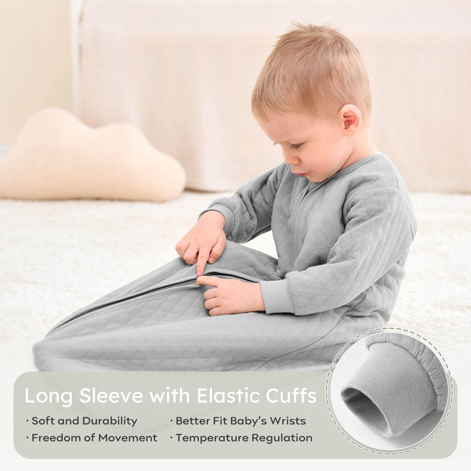 Yoofoss sleep sack offers all-year wear for growing toddlers.