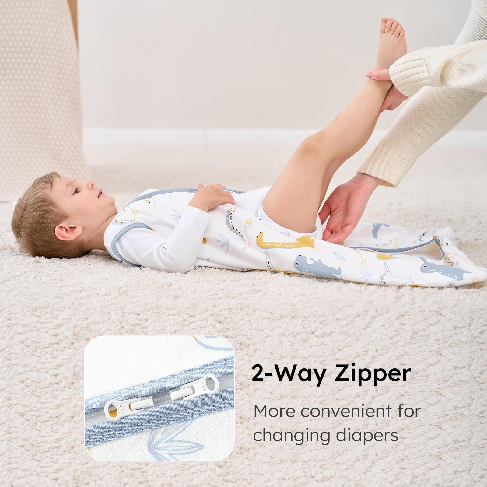 Yoofoss sleep sack arm and neck openings provide a snug, comfortable fit