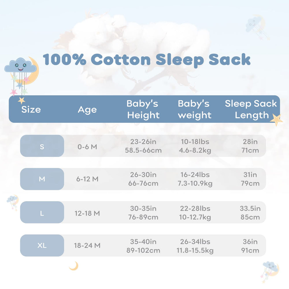 Yoofoss sleep sack with roomy arm and neck openings for secure fit.