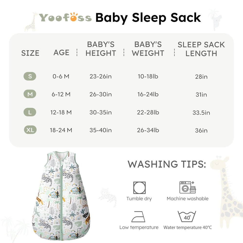Yoofoss sleep sack available in four sizes