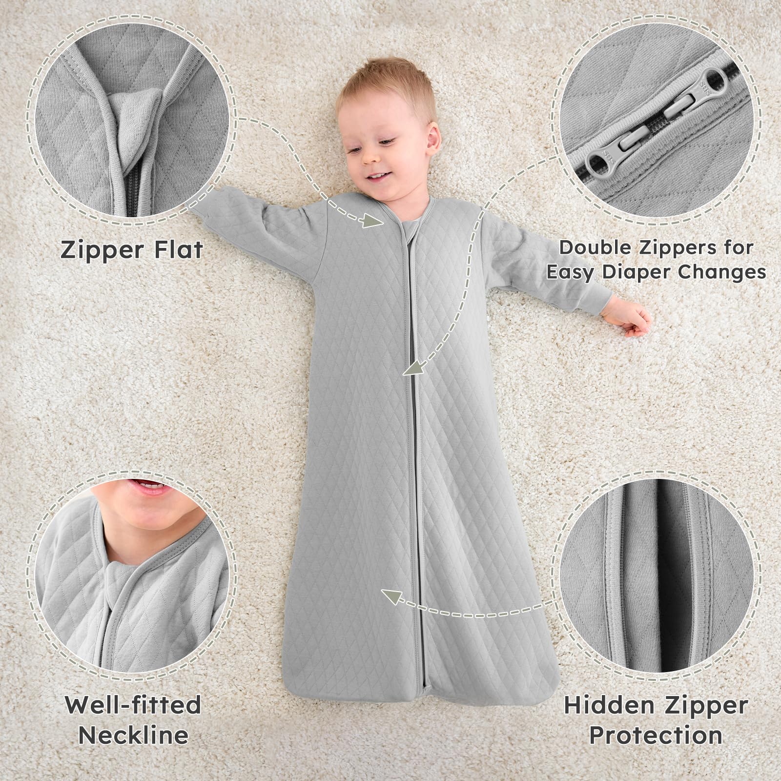 Yoofoss GOTS-certified sleep sack using organic materials for toddler wear.