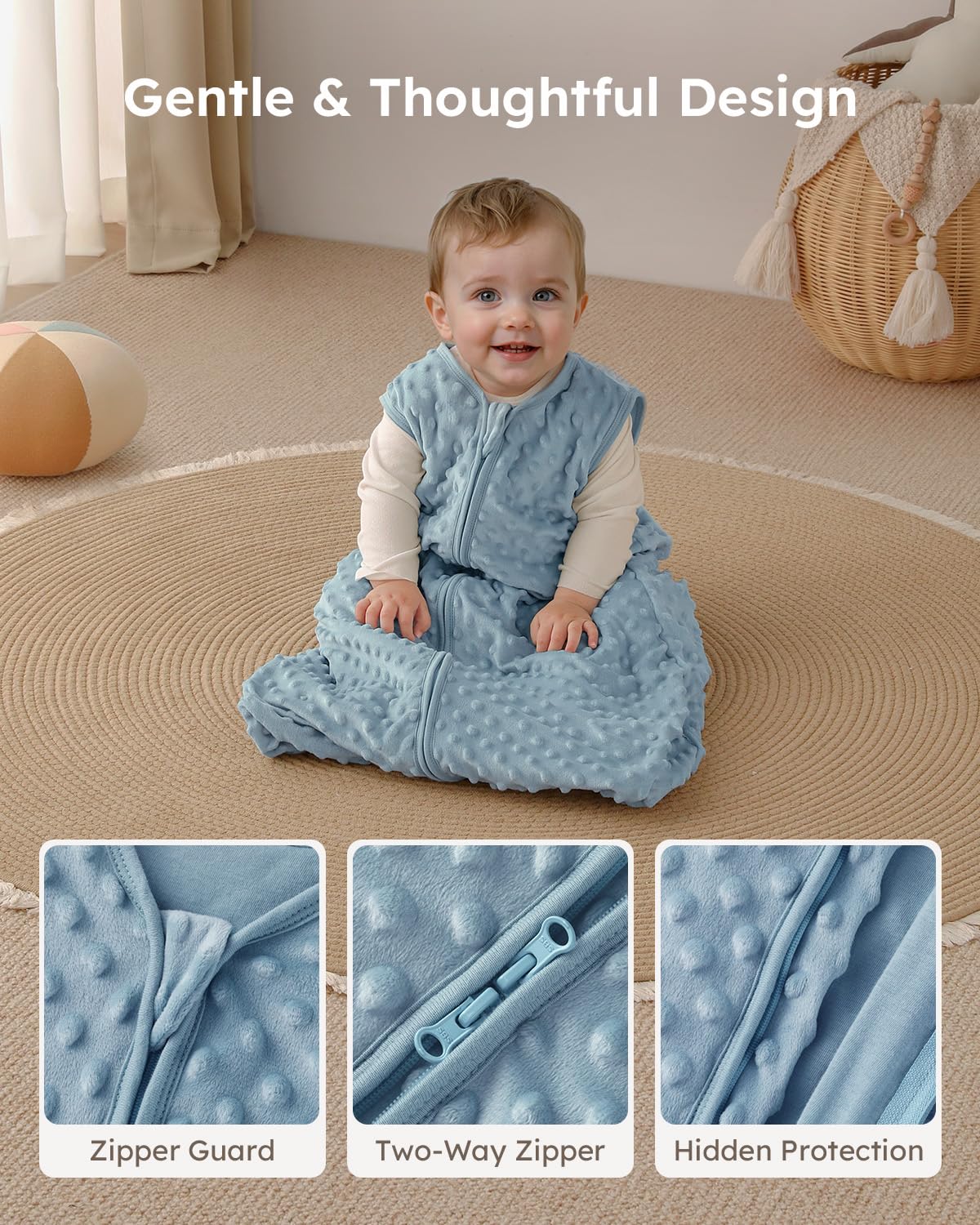 Yoofoss size M (6-12 months) sleep sack fits growing babies securely.