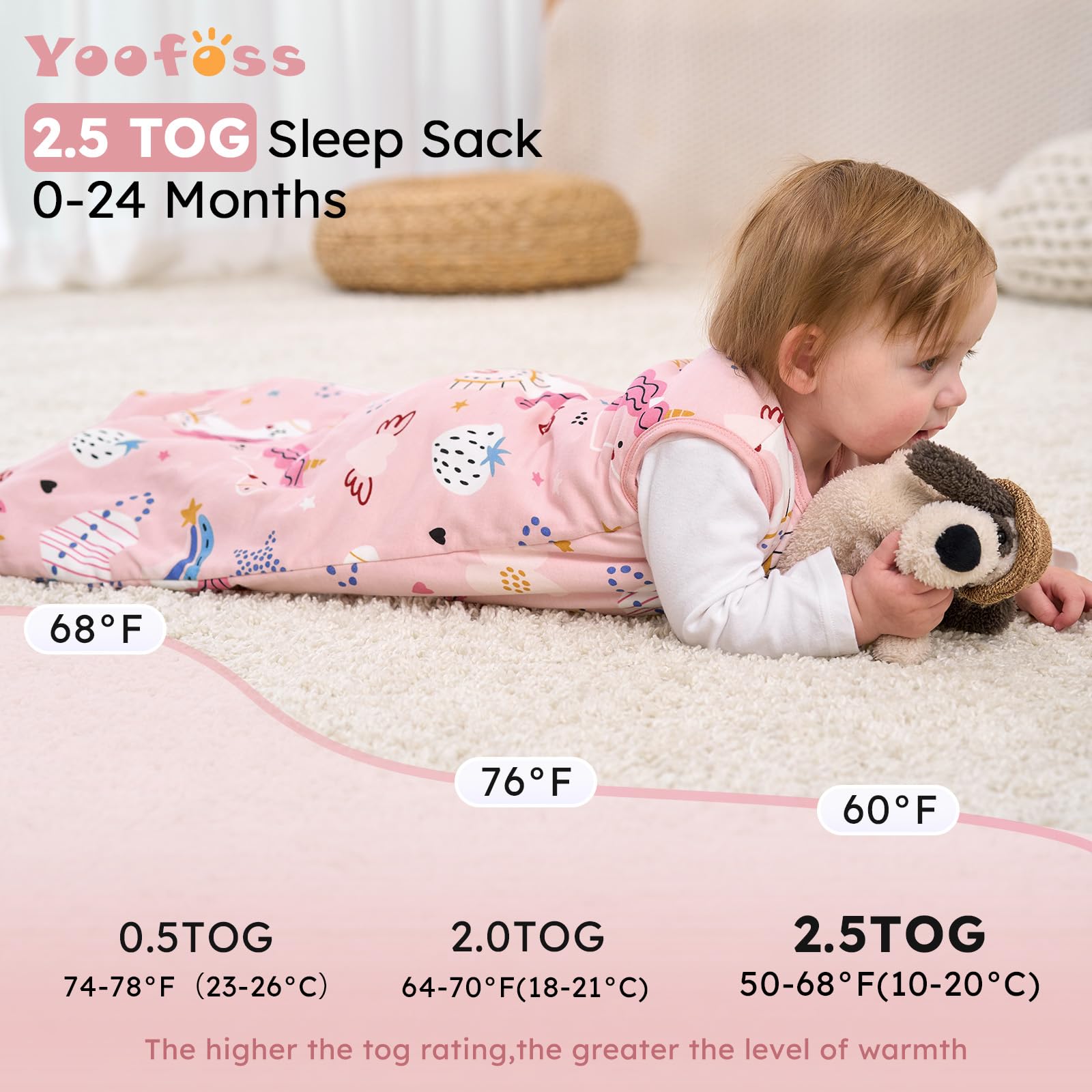 Yoofoss sleep sack size M 6-12 months fits growing babies securely