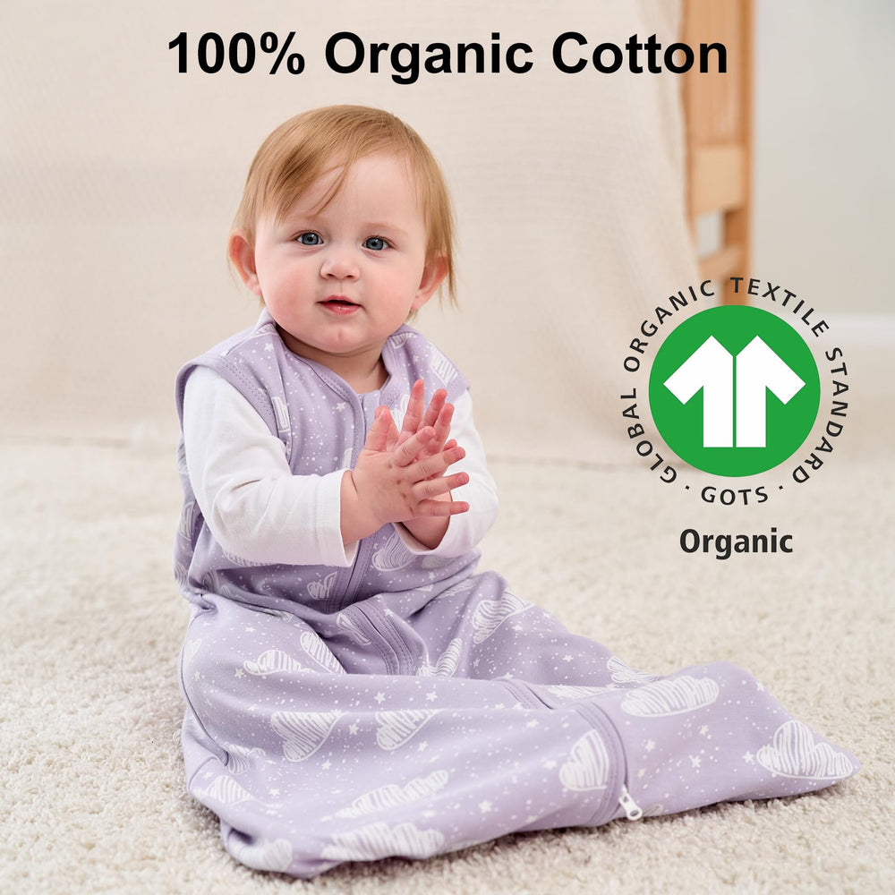 Yoofoss sleepsack with roomy arms and legs supports comfortable movement.