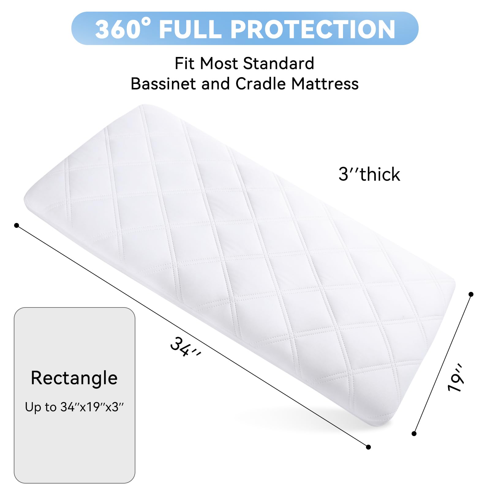 Yoofoss soft quilted bassinet pad provides gentle, skin-friendly touch.