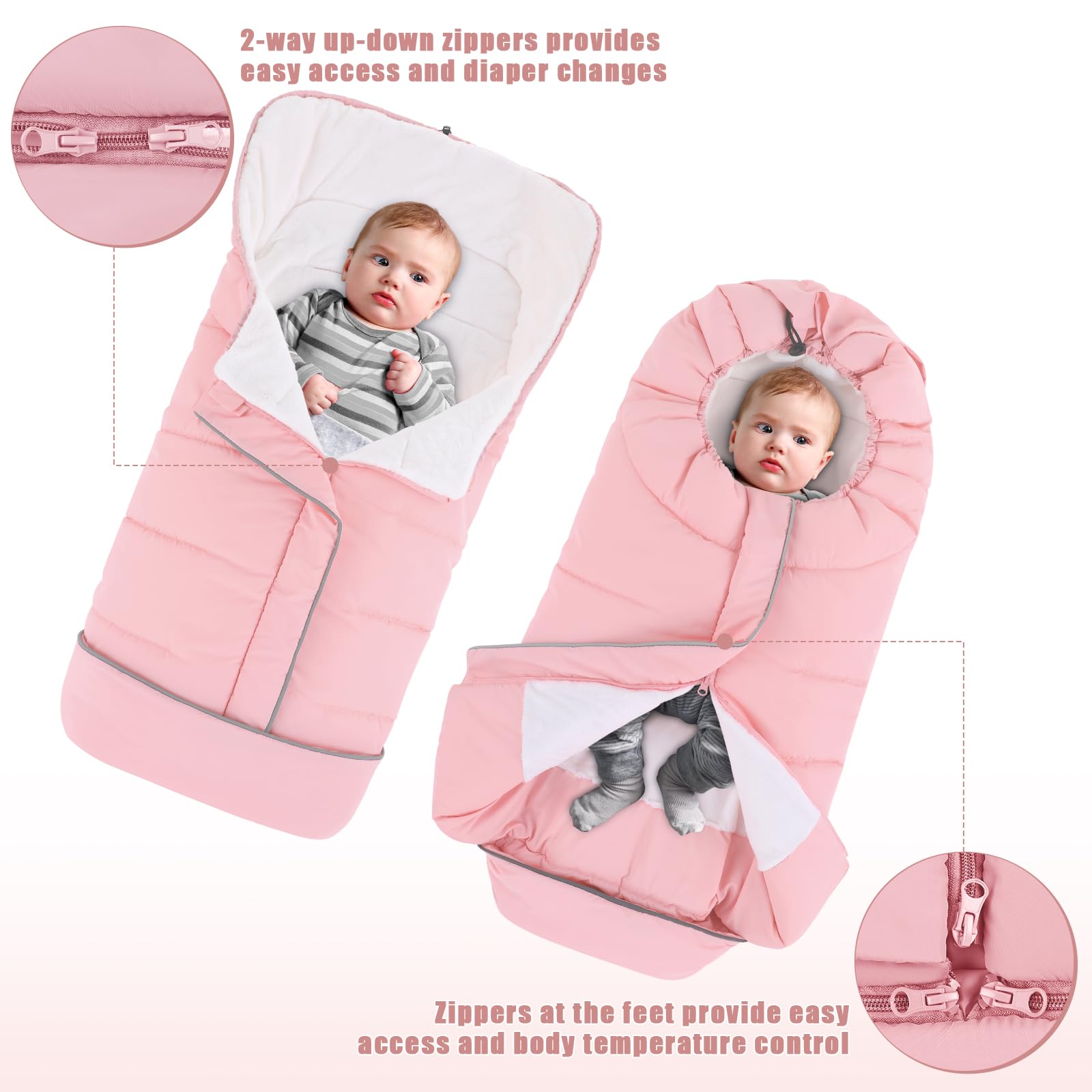 Yoofoss stroller cover features two-way zipper for quick diaper changes