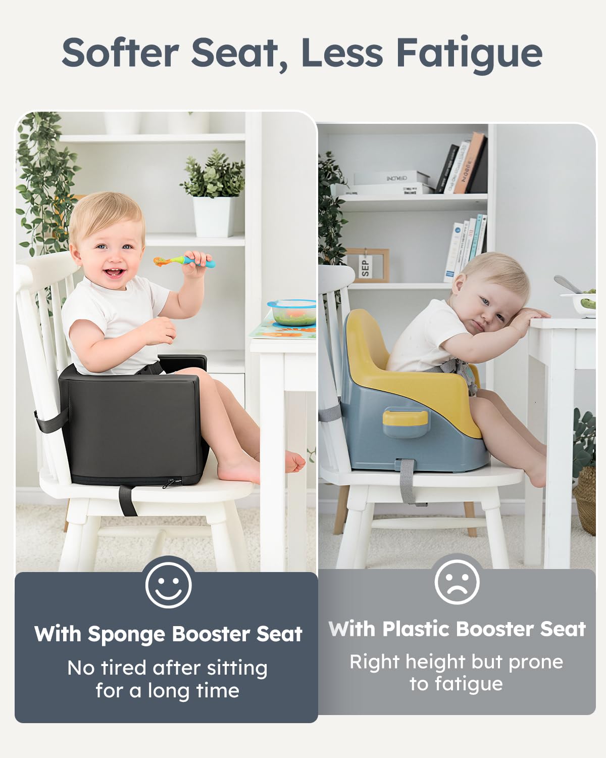 Compact Yoofoss booster seat fits most dining chairs for versatile use.