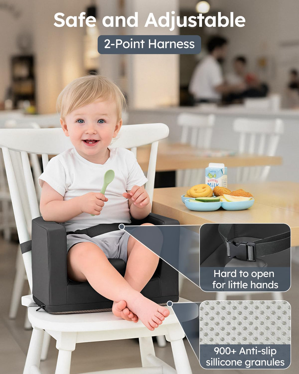 Cushioned foam in Yoofoss seat offers comfortable dining for toddlers.