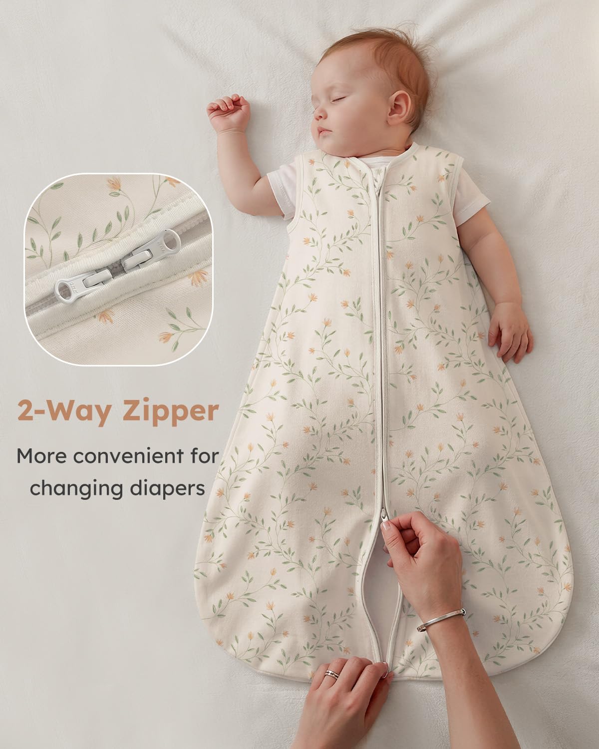 Yoofoss tog-0-5 sleep sack delivers light warmth for year-round use.