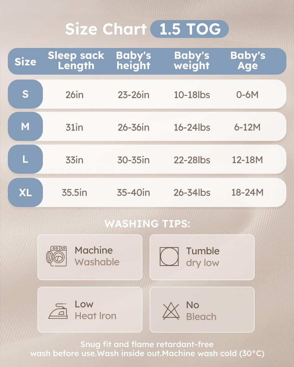 Yoofoss TOG 1.5 sleep sack suitable for moderate temperatures year-round.