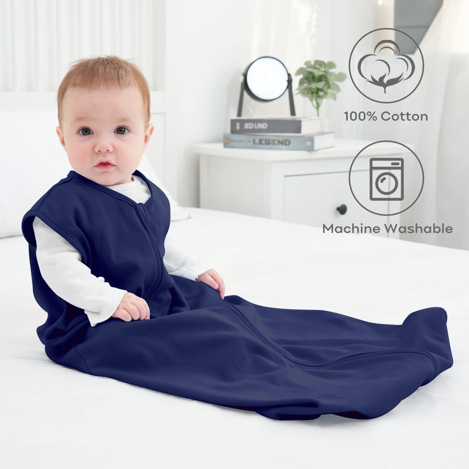 Yoofoss two-way zipper sleep sack enables easy night diaper changes.