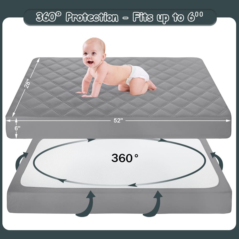 Yoofoss cushioned waterproof crib pad protects mattress from moisture and messes