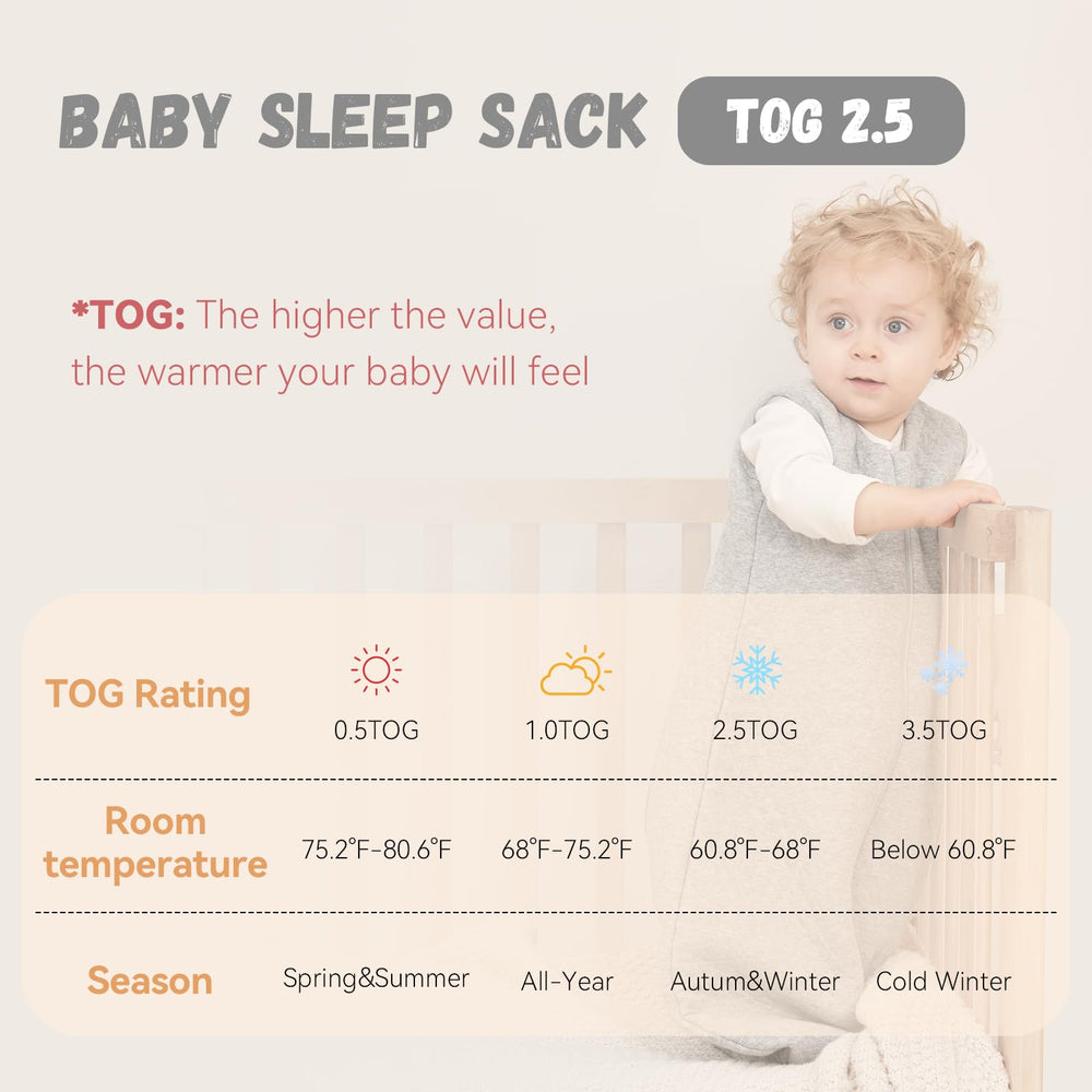 Yoofoss wearable sleep sack worn by a baby, warm and comfy.