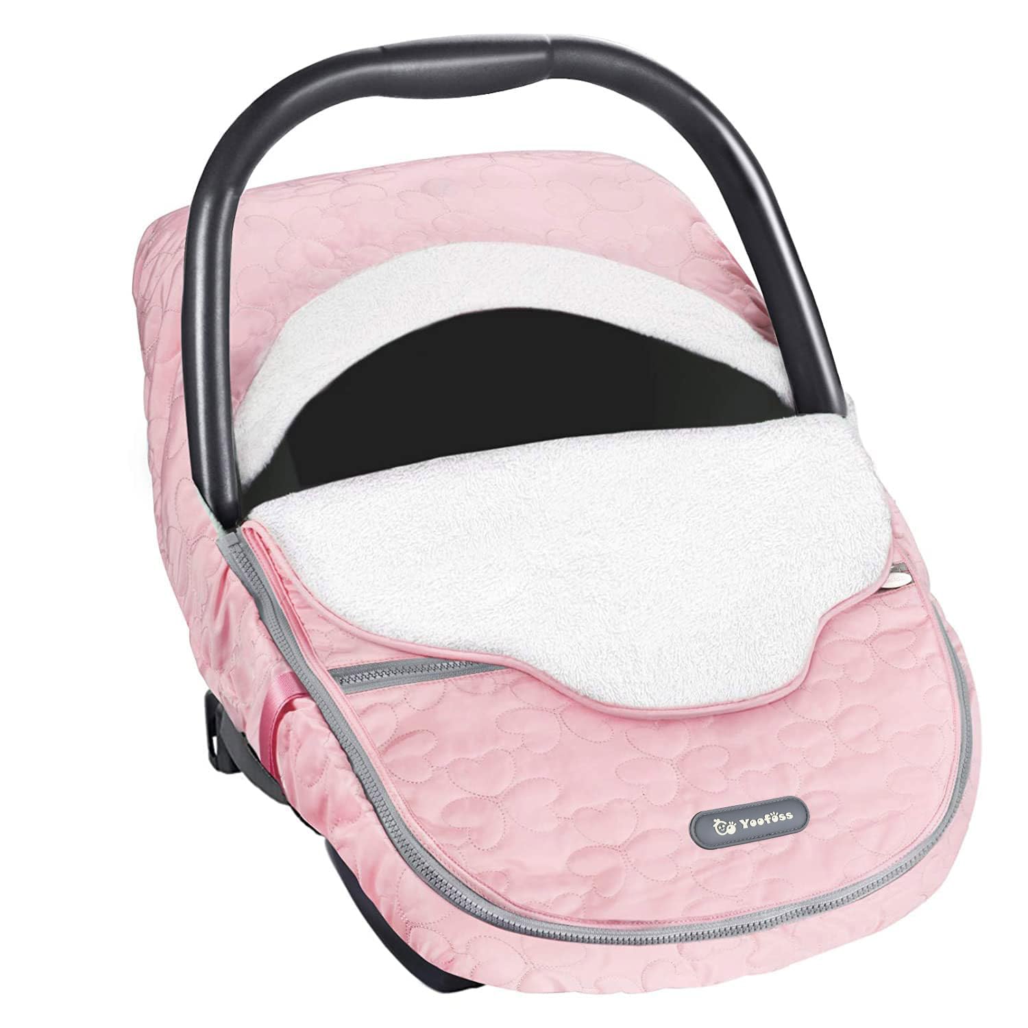 Yoofoss winter car seat cover on baby provides wind protection during outings.