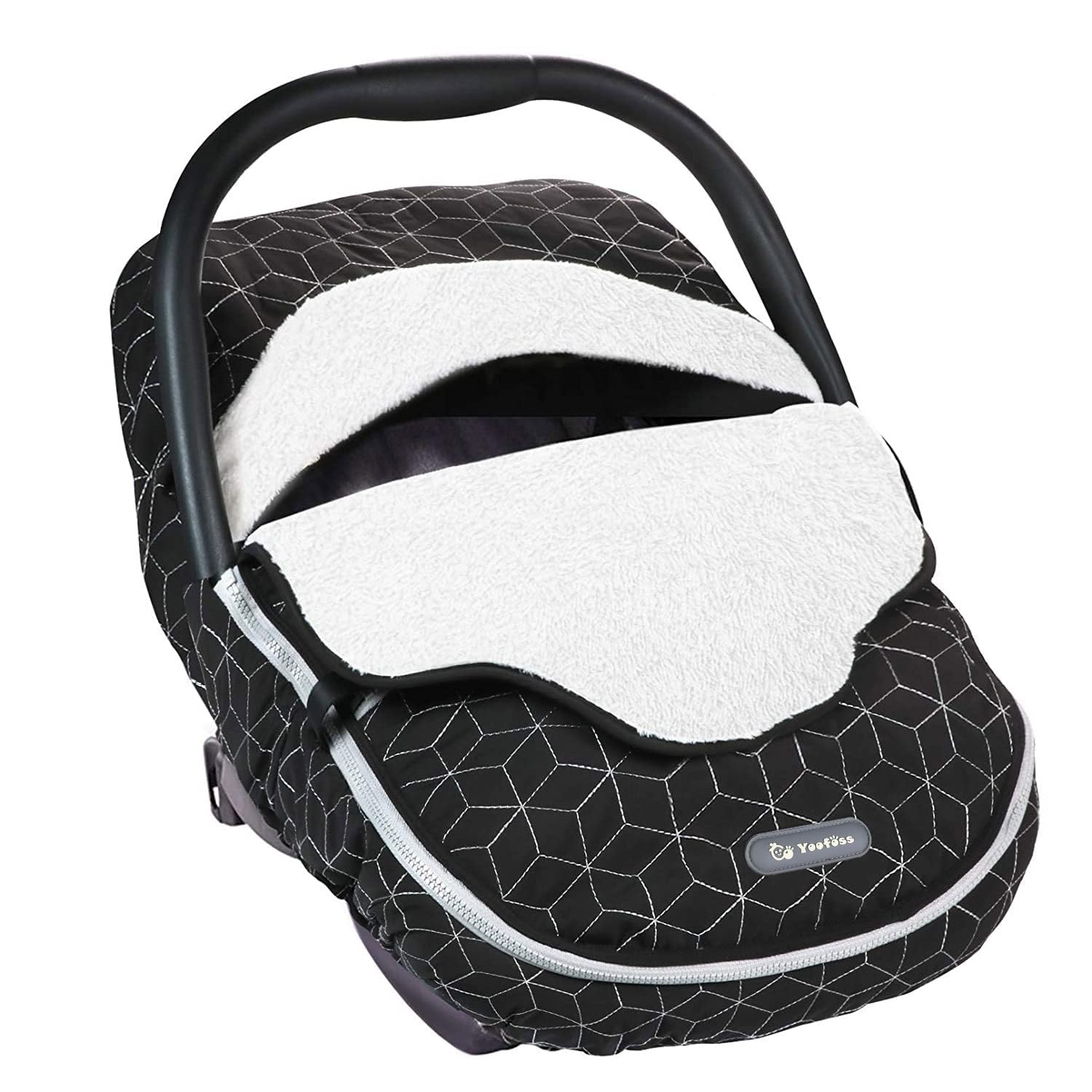 Yoofoss winter car seat cover with universal fit protects baby from chilly gusts during car trips